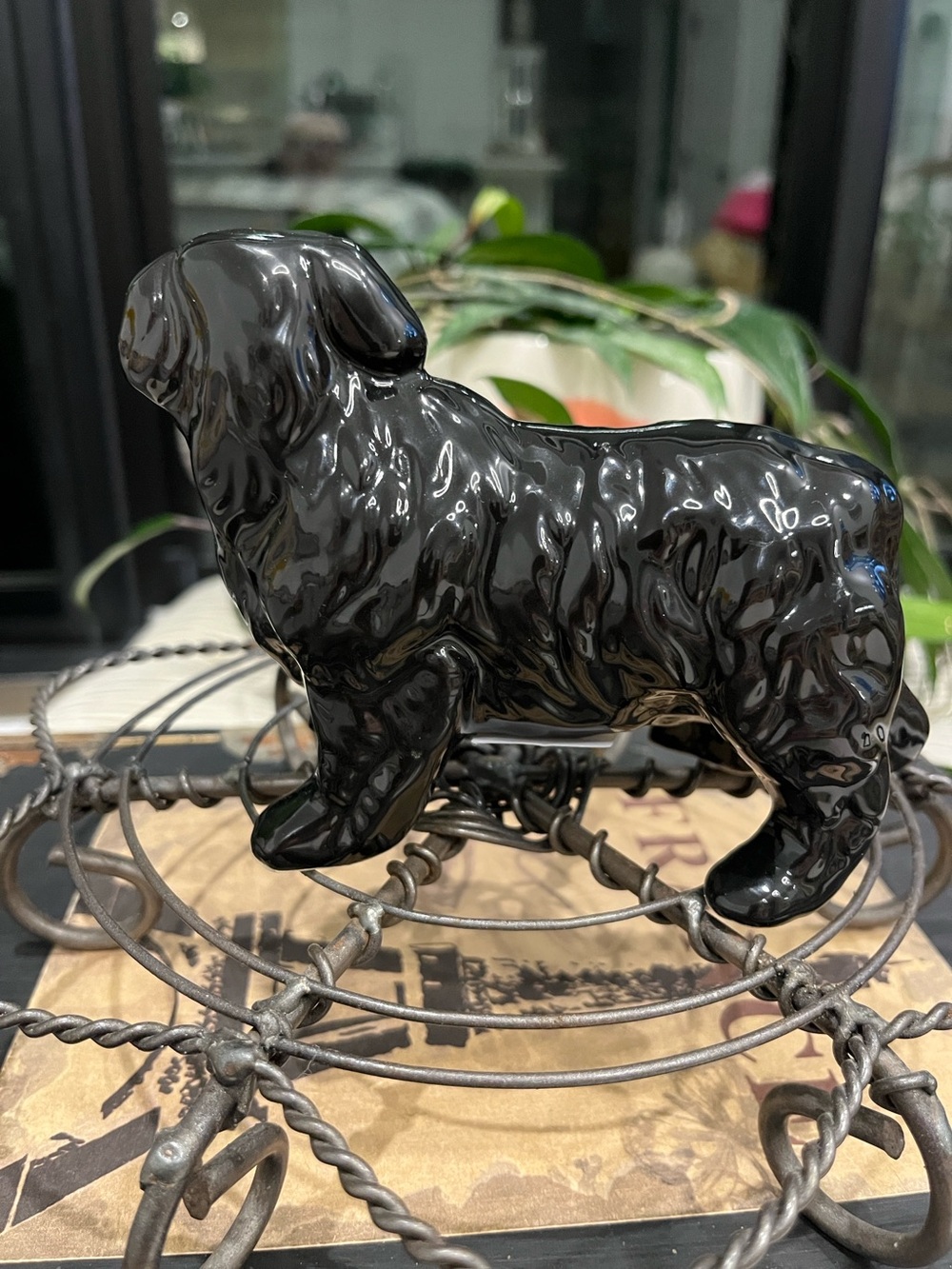 Glossy Black Ceramic Dog Figurine - Decorative Home Art